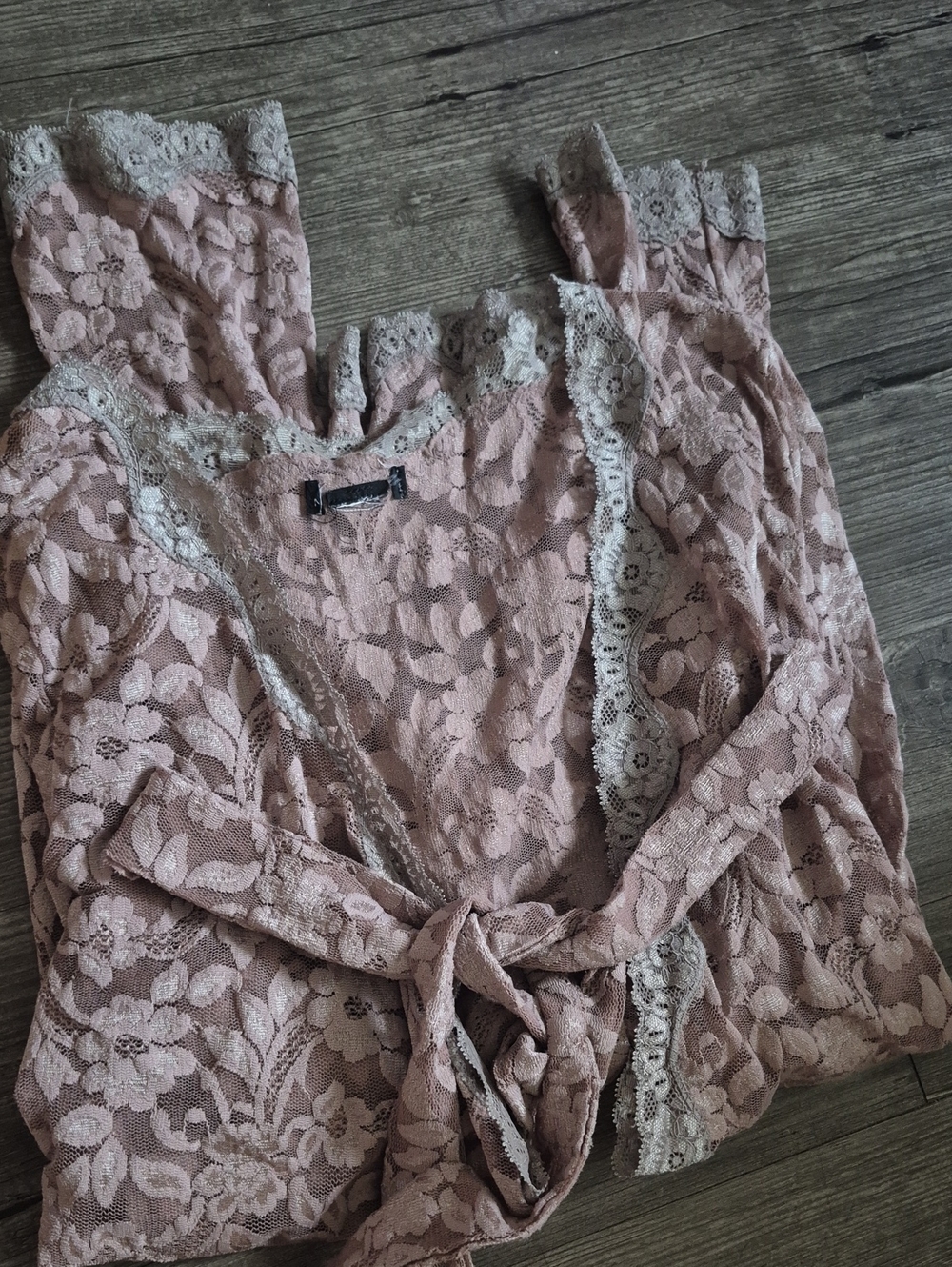 3 For $20!! Lace Tie-Front Women's Romantic Top - Dusty Rose